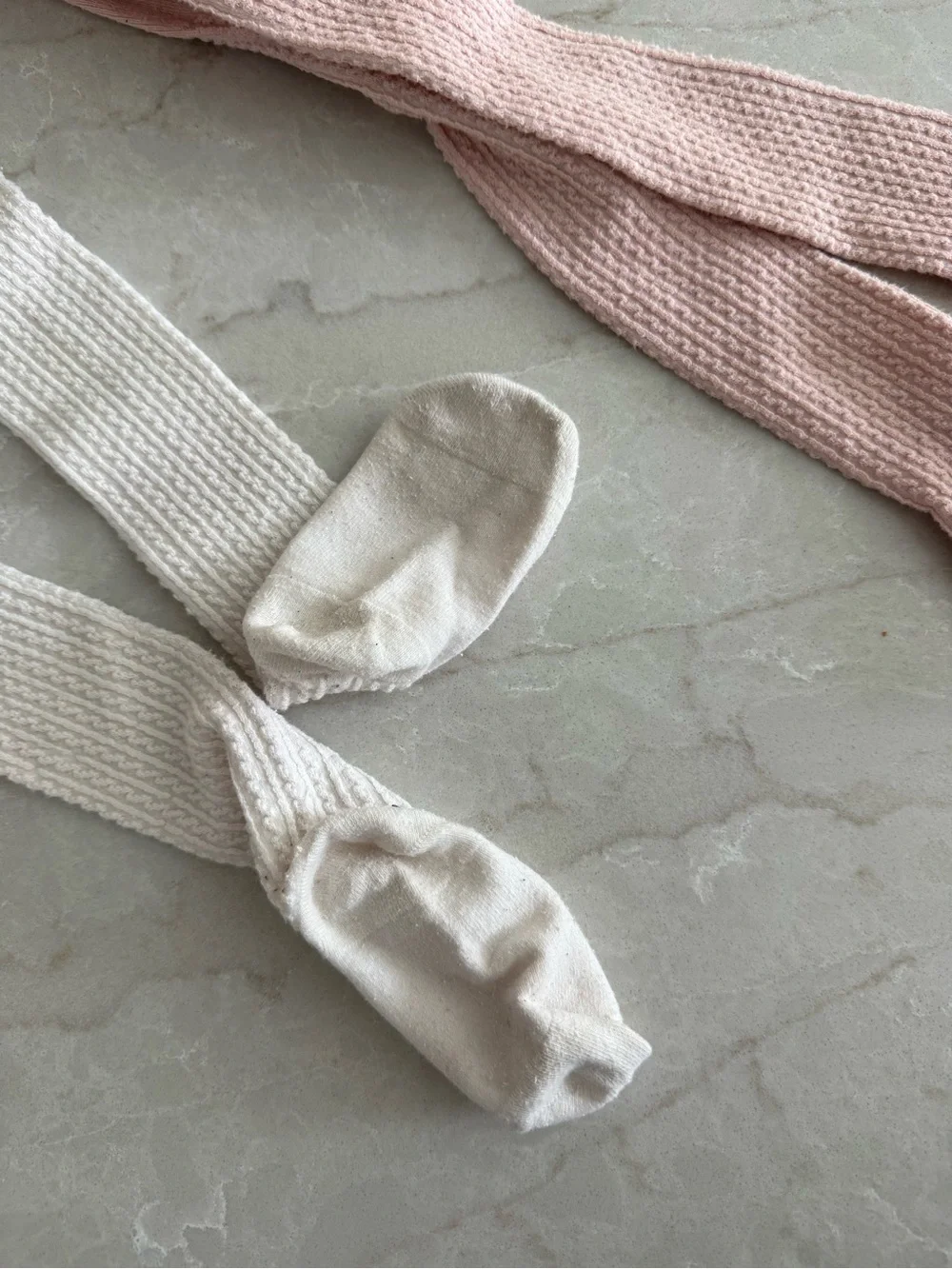 H&M Ribbed Knee-High Tights in Cream and Blush Pink
